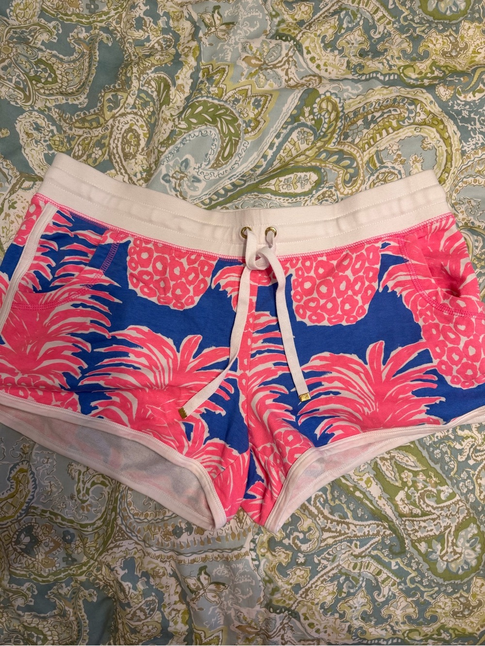 Lilly Pulitzer Pink Pineapple Print Athletic Shorts on Blue